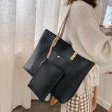 ブラック | ミニポーチ付き エコレザー トートバッグ | ad thie