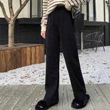 ブラック | カットジャガード裏起毛ワイドパンツ | ad thie