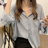 ブルーグレー | ポケット付き・ラウンドヘム ニュアンスカラーシャツ | ad thie