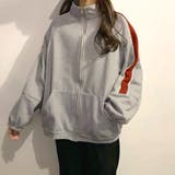 グレー | 裏起毛 配色袖ライン スタンドネック ブルゾン | ad thie