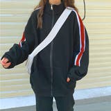 ブラック | 裏起毛 配色袖ライン スタンドネック ブルゾン | ad thie