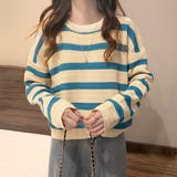 クロップド丈 クルーネック 針抜きボーダーニット | ad thie | 詳細画像8 