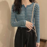 ヘンリーネック ボーダーリブニット | ad thie | 詳細画像16 