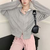ショート丈・裏毛 ダブルジップパーカー | ad thie | 詳細画像6