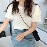 オフホワイト | ダブルスカラップ 柄編みサマーニットトップス | ad thie