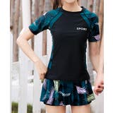 ブラック | リーフ柄・セパレート ラッシュガード | ad thie