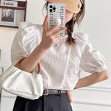 フリル・シアーストライプ パフスリーブブラウス | ad thie | 詳細画像2 