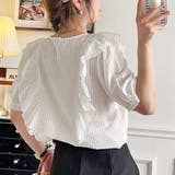 フリル・シアーストライプ パフスリーブブラウス | ad thie | 詳細画像3 