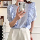 フリル・シアーストライプ パフスリーブブラウス | ad thie | 詳細画像5 