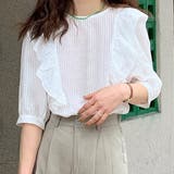 オフホワイト | フリル・シアーストライプ パフスリーブブラウス | ad thie