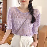 ラベンダー | フラワージャガード シアーカットトップス | ad thie