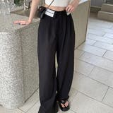 ブラック | ウエストデザイン ワイドタックパンツ | ad thie