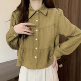 カーキ | ショート丈・ワッシャー加工 ティアードブラウス | ad thie