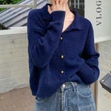 ネイビー | 襟付き・ベーシック ボーダーニットトップス | ad thie