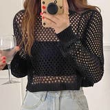 ブラック | ショート丈 メッシュニットプルオーバー | ad thie