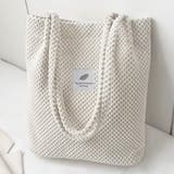 オフホワイト | 凸凹コーデュロイ・ロゴ 大容量トートバッグ | ad thie