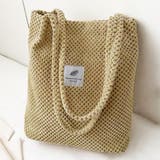 ベージュ | 凸凹コーデュロイ・ロゴ 大容量トートバッグ | ad thie