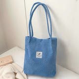 ブルー | 凸凹コーデュロイ・ロゴ 大容量トートバッグ | ad thie