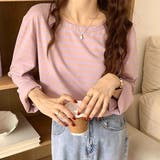 ピンク | 【2023AW新作】ワイドスリーブ ボーダーロングTシャツ | ad thie
