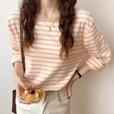 オレンジ | 【2023AW新作】ワイドスリーブ ボーダーロングTシャツ | ad thie