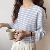 ライトブルー | 【2023AW新作】ワイドスリーブ ボーダーロングTシャツ | ad thie