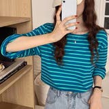 ブルー | 【2023AW新作】ワイドスリーブ ボーダーロングTシャツ | ad thie
