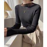 ブラック | フレアスリーブ リブニットトップス | ad thie