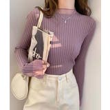 パープル | フレアスリーブ リブニットトップス | ad thie