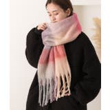 ピンク | ふんわり起毛 チェック柄マフラー | ad thie
