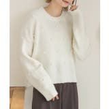 オフホワイト | ドット柄・クルーネック ショート丈ニット | ad thie