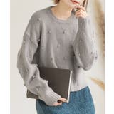 グレー | ドット柄・クルーネック ショート丈ニット | ad thie