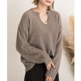 グレージュ | キーネック・ふんわり シャギーニット | ad thie