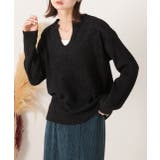 ブラック | キーネック・ふんわり シャギーニット | ad thie
