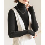 ブラック | サムホールデザイン ベーシックハイネックニット | ad thie