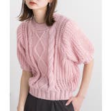 ピンク | ショート丈・ケーブル パフスリーブニット | ad thie