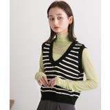 Vネック・ショート丈 ボーダーニットベスト | ad thie | 詳細画像13 