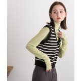 Vネック・ショート丈 ボーダーニットベスト | ad thie | 詳細画像14 