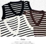 Vネック・ショート丈 ボーダーニットベスト | ad thie | 詳細画像16 