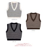 Vネック・ショート丈 ボーダーニットベスト | ad thie | 詳細画像18 