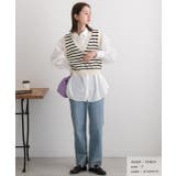 Vネック・ショート丈 ボーダーニットベスト | ad thie | 詳細画像2 