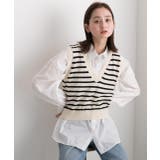 Vネック・ショート丈 ボーダーニットベスト | ad thie | 詳細画像3 