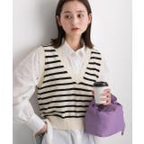 Vネック・ショート丈 ボーダーニットベスト | ad thie | 詳細画像5 