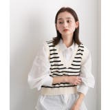 Vネック・ショート丈 ボーダーニットベスト | ad thie | 詳細画像6 