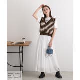 Vネック・ショート丈 ボーダーニットベスト | ad thie | 詳細画像7 