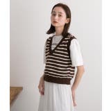 Vネック・ショート丈 ボーダーニットベスト | ad thie | 詳細画像8 