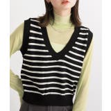 ブラック | Vネック・ショート丈 ボーダーニットベスト | ad thie