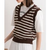 ブラウン | Vネック・ショート丈 ボーダーニットベスト | ad thie