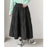 ブラック | ギャザーデザイン フレアロングスカート | ad thie