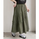 カーキ | ギャザーデザイン フレアロングスカート | ad thie