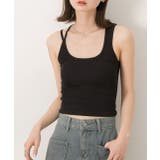 ブラック | ダブルストラップ クロップドタンクトップ | ad thie